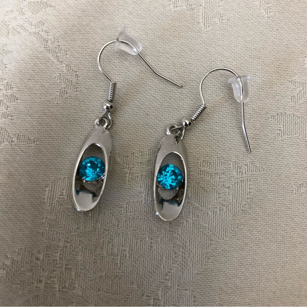 Yaomiao Crystal Dangle Cubic Zirconia Oval Earrings Women's Silver/Blue